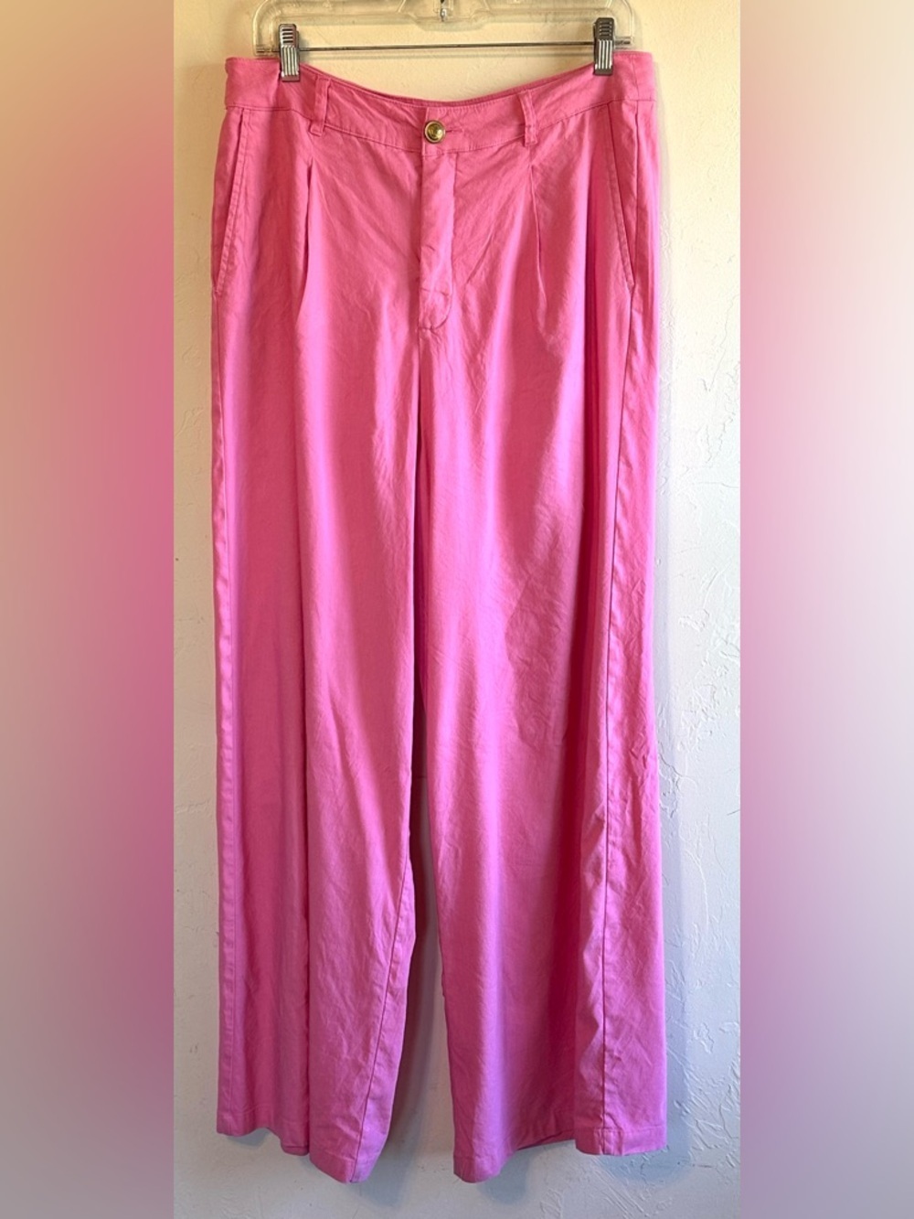 INC Pink Ultra Wide-Leg Pleated Front Business Casual Linen Trouser Pants Sz 14